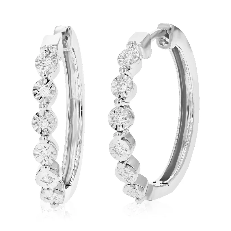 1/8 cttw Round Lab Grown Diamond Hoop Earrings .925 Sterling Silver Prong Set 3/4 Inch