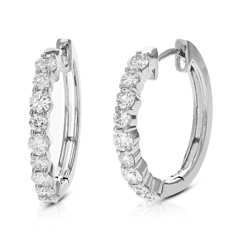 1 cttw 18 Stones Round Lab Grown Diamond Hoop Earrings .925 Sterling Silver Prong Set 1 Inch