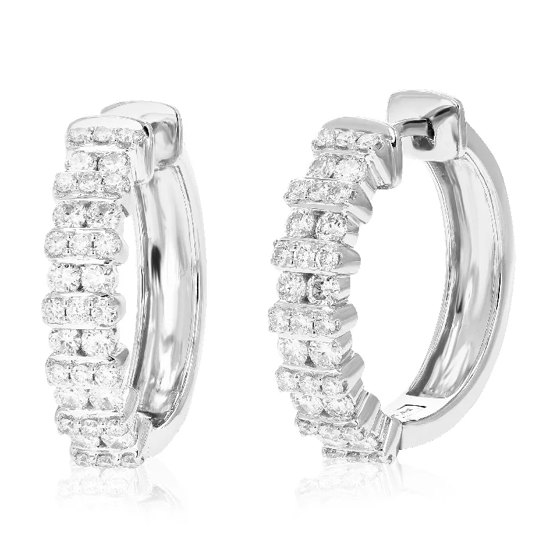 1 cttw 66 Stones Round Lab Grown Diamond Hoop Earrings .925 Sterling Silver Prong Set 3/4 Inch