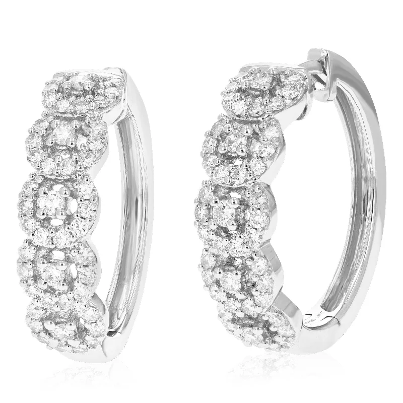 1 cttw Round Lab Grown Diamond Hoop Earrings .925 Sterling Silver Prong Set 3/4 Inch