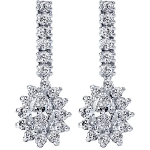 1ct Pear Shape Diamond Halo Earrings 14K White Gold