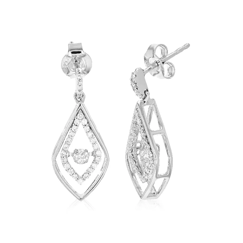 3/8 cttw 56 Stones Round Lab Grown Diamond Dangle Earrings .925 Sterling Silver Prong Set 3/4 Inch