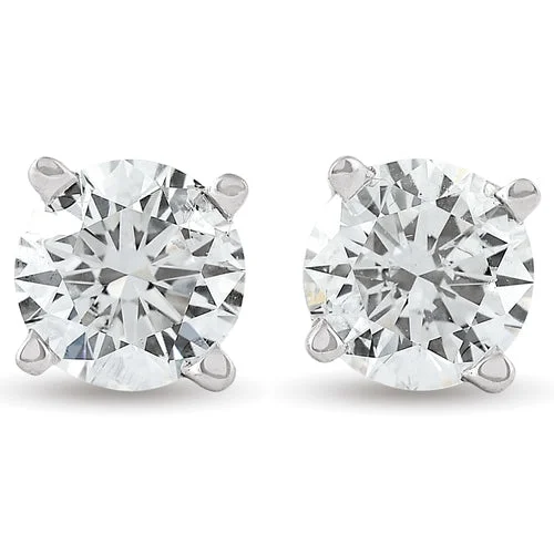 3 Carat TW Natural Round Diamond Studs 14k White Gold