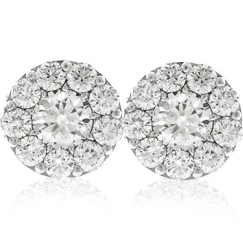 3ct Halo Diamond Studs 14K White Gold