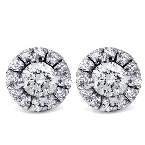 5/8ct Pave Halo Diamond Studs 14K White Gold