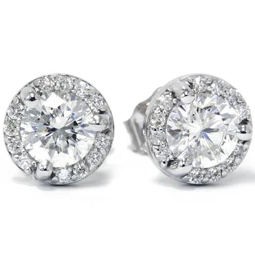 7/8ct Pave Halo Martini Diamond Studs 10K White Gold