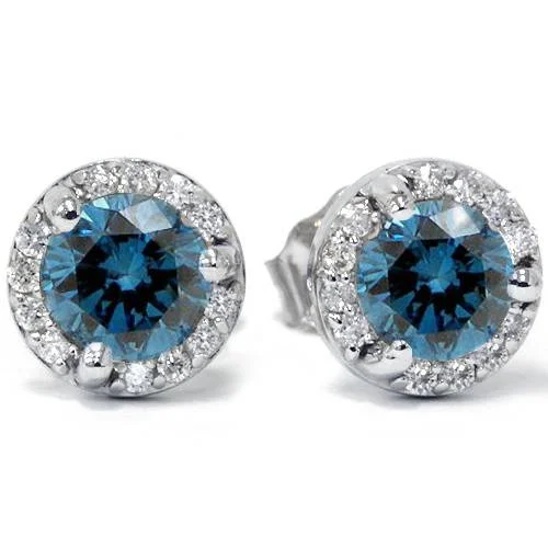 7/8ct Pave Halo Martini Diamond Studs 14K White Gold