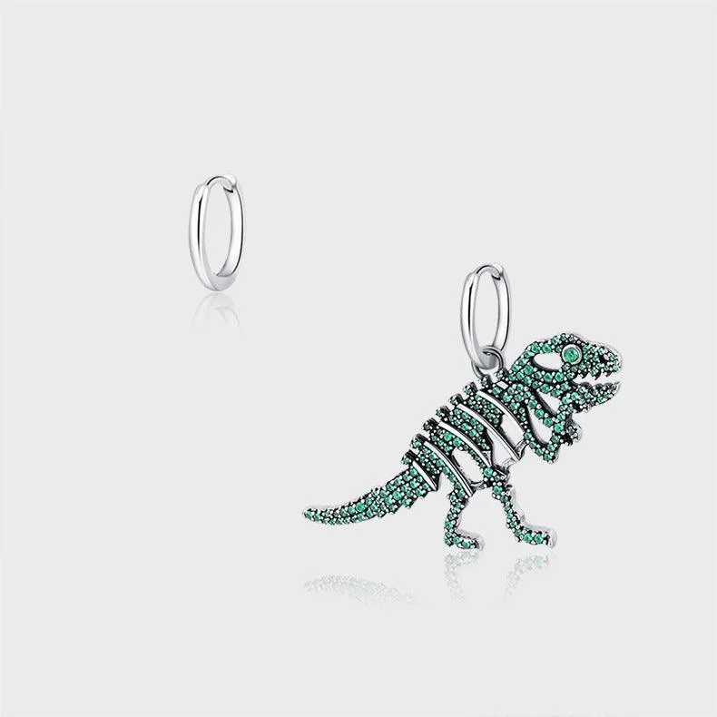 925 Funny Ancient Green Diamond Dinosaur Earrings