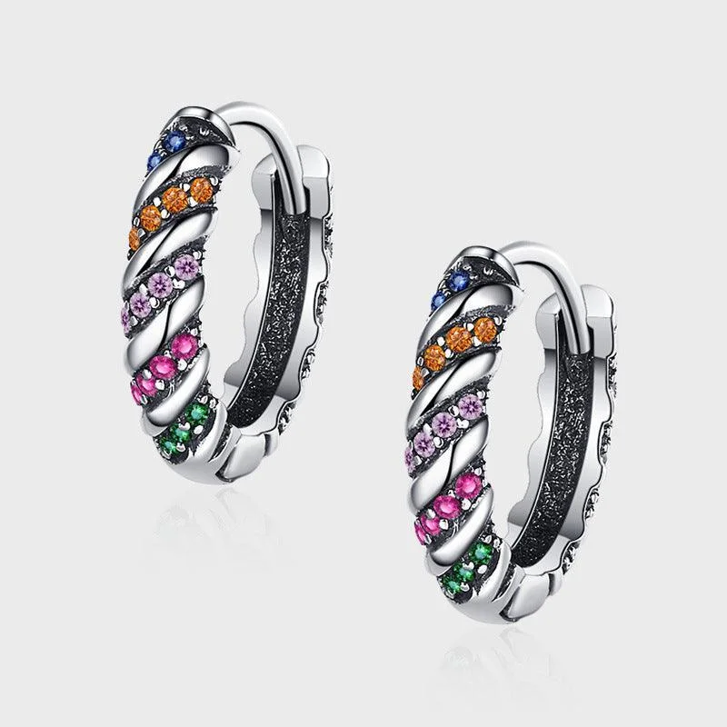 925 Sterling Silver Multi Color Striped Earrings