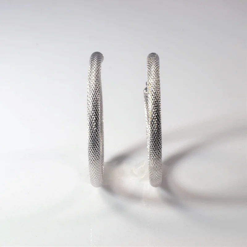 Brushed Textured White Gold Hoops |