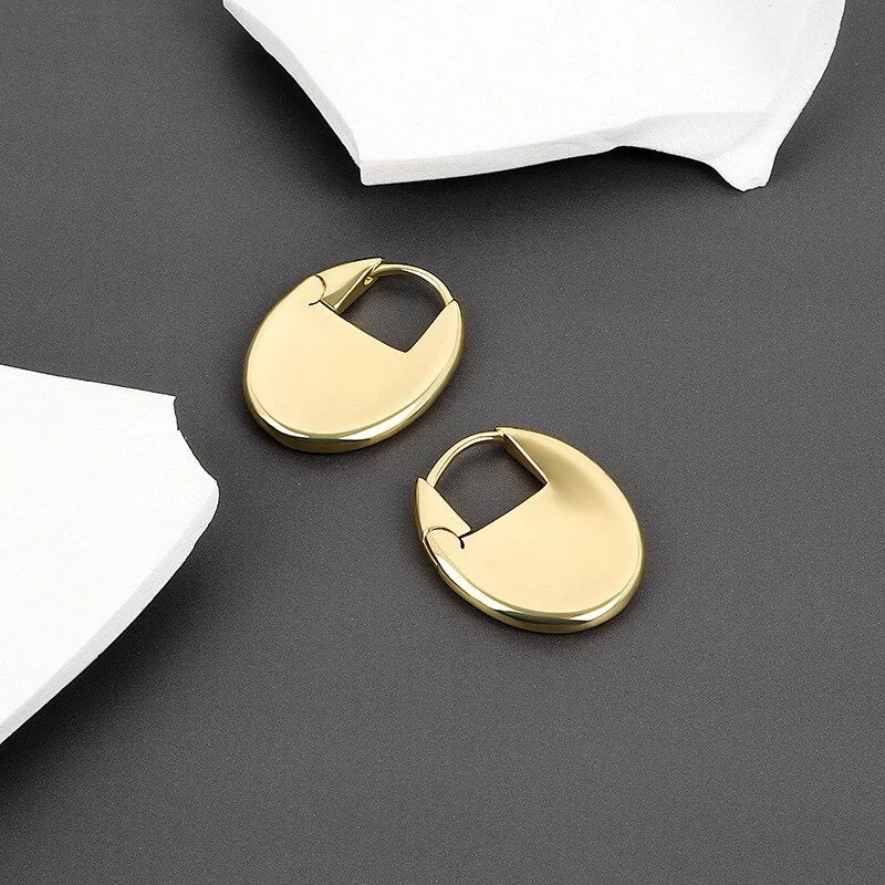 Mona Oval Huggie Hoops Gold Plated Earrings