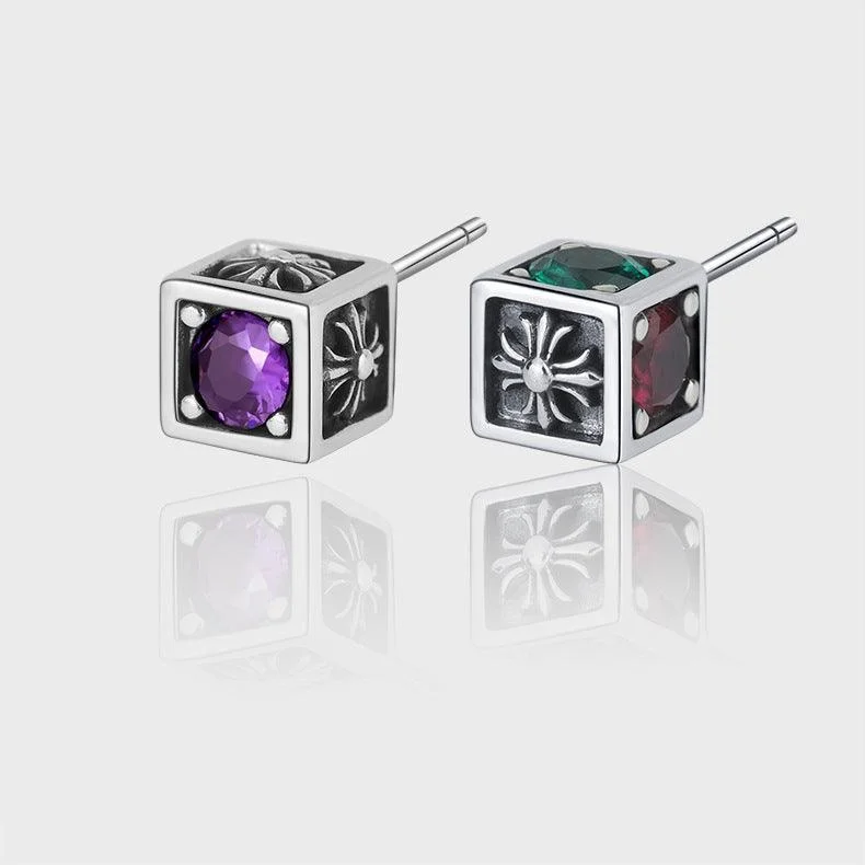 Color Diamond Rainbow Zircon Cross Square Earrings