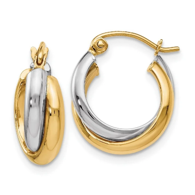 Curata 10k Two-Tone Gold Polished Double Hoop Earrings (6mm x 16mm)