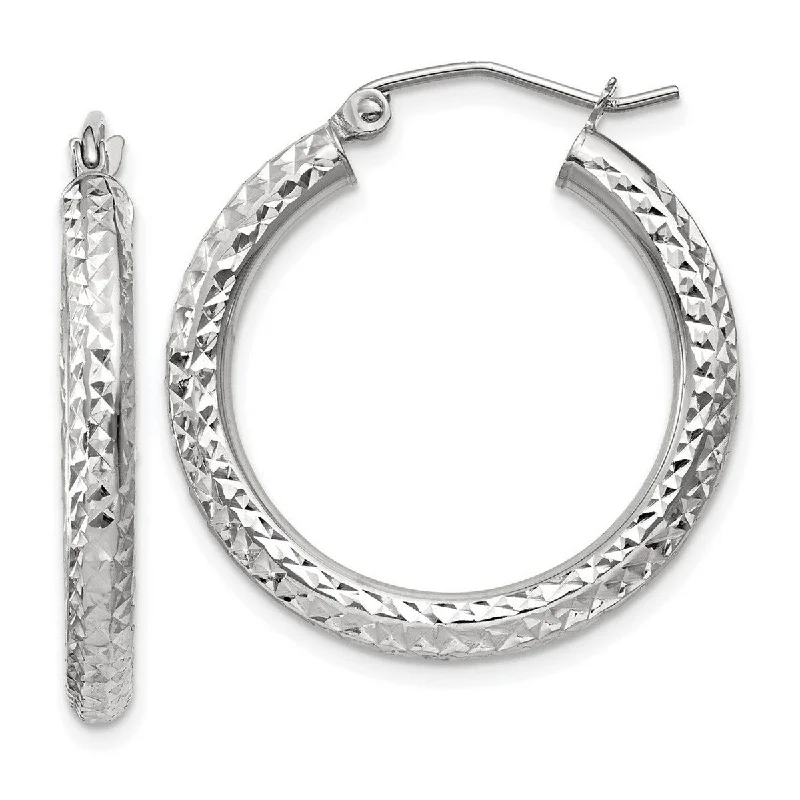 Curata 10k White Gold Sparkle Cut 25x 3mm Round Hoop Earrings