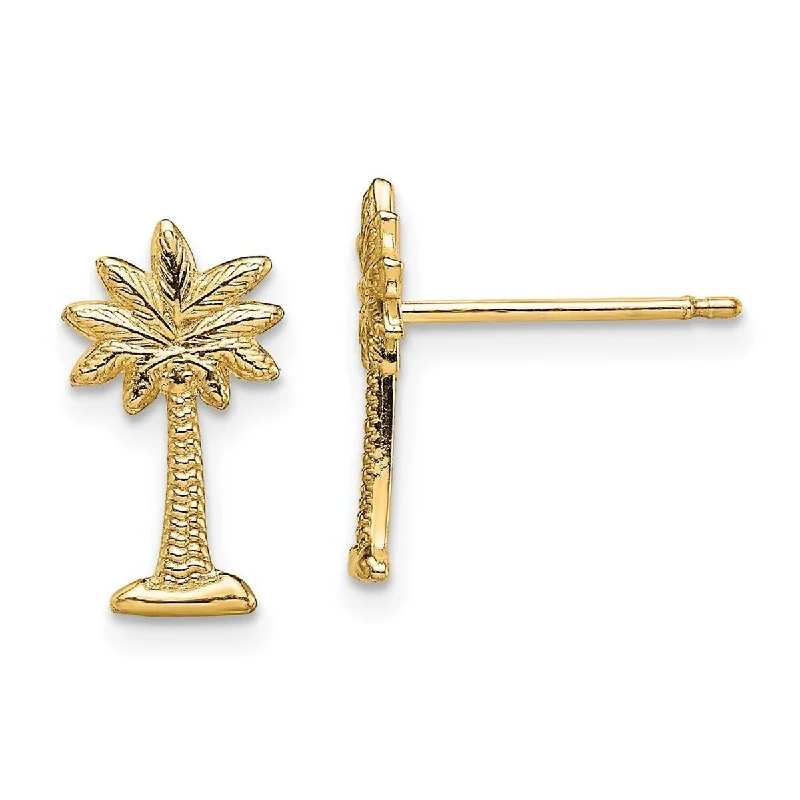 Curata 14k Gold Mini Palmetto Palm Tree Post Earrings 2 d and Textured ( - 12.7x7.1mm Wide