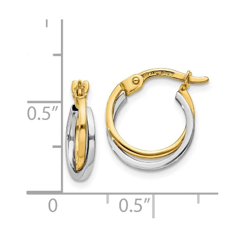 Curata 14k Two-Tone Gold Intertwining Double Hoop Earrings (5mm x 14mm)