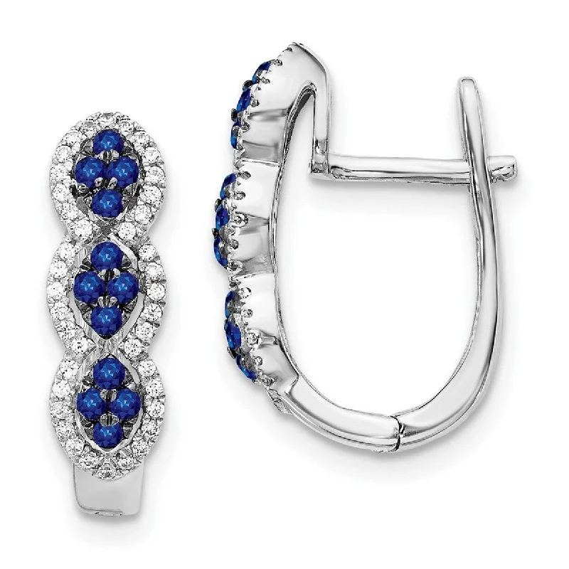 Curata 14k White Gold Diamond and Blue Sapphire Earrings Measures 18x5mm Wide 3mm Thick