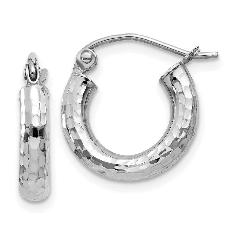 Curata 14k White Gold Diamond Cut 14x3mm Round Tube Hoop Earrings