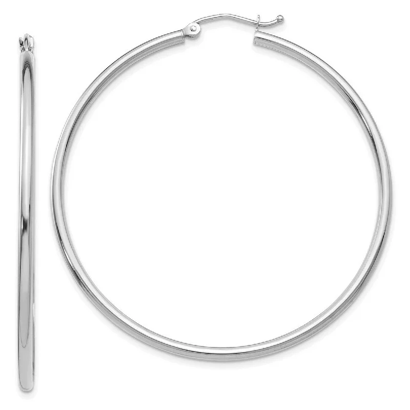 Curata 14k White Gold Polished 2x50mm Round Hoop Earrings