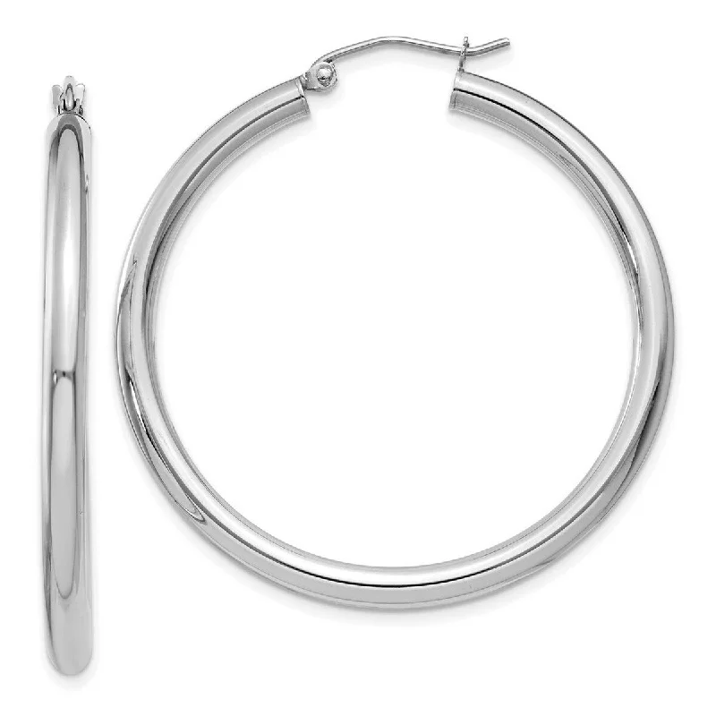 Curata 14k White Gold Polished 3x40mm White Hoop Earrings