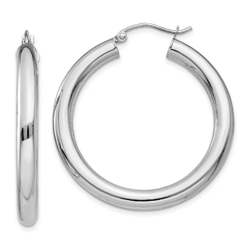 Curata 14k White Gold Polished 4mm X 35mm Tube Hoop Earrings