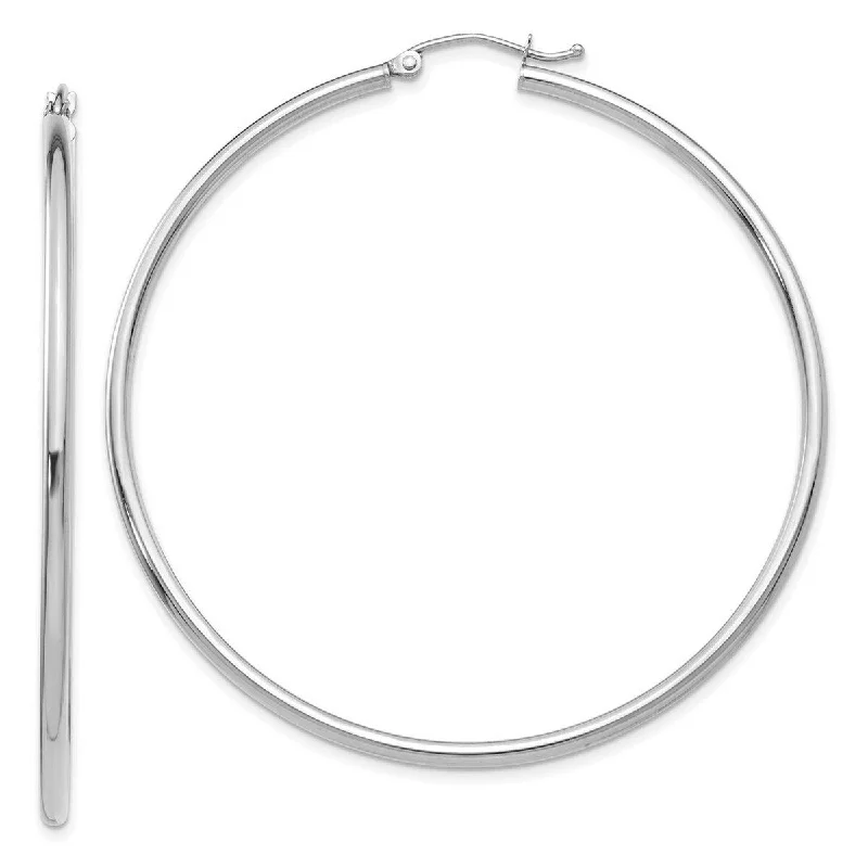 Curata 14k White Gold Polished Lightweight 2x56mm Classic Hoop Earrings