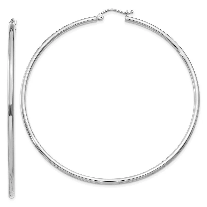 Curata 14k White Gold Polished Lightweight Hoop Earrings - 65x2mm