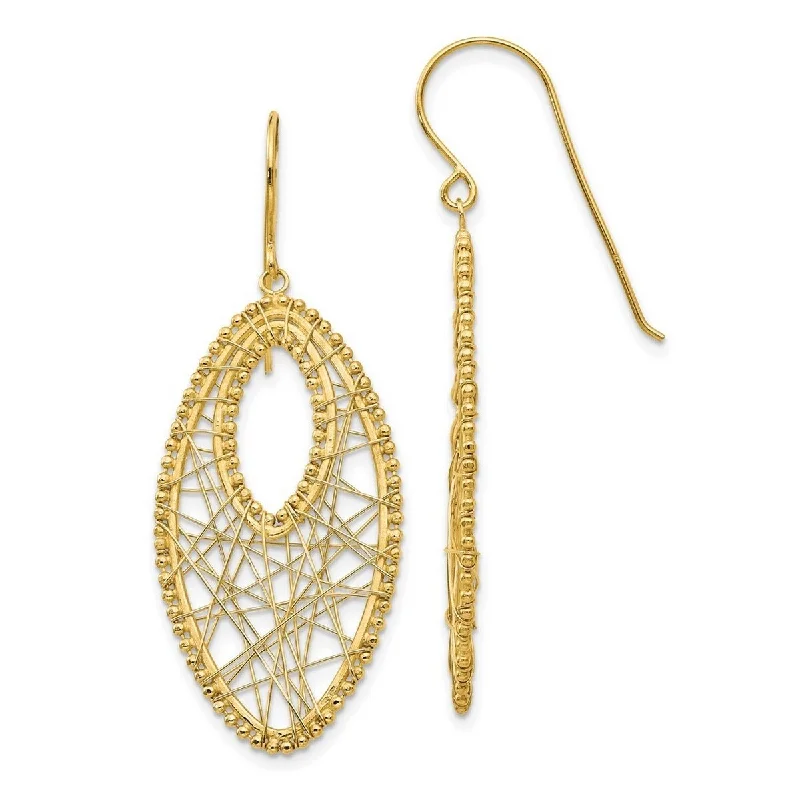 Curata 14k Yellow Gold 48x18mm Large Dangle Wire wrapped Marquis Web Hook Earrings