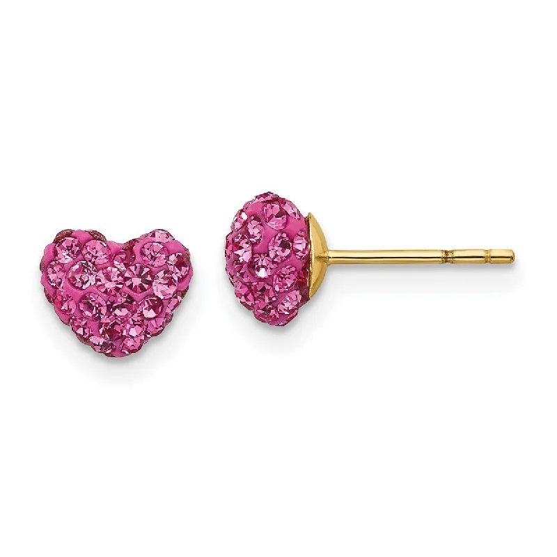 Curata 14k Yellow Gold Pink Crystal Love Heart Post Earrings Measures 7x7mm Wide