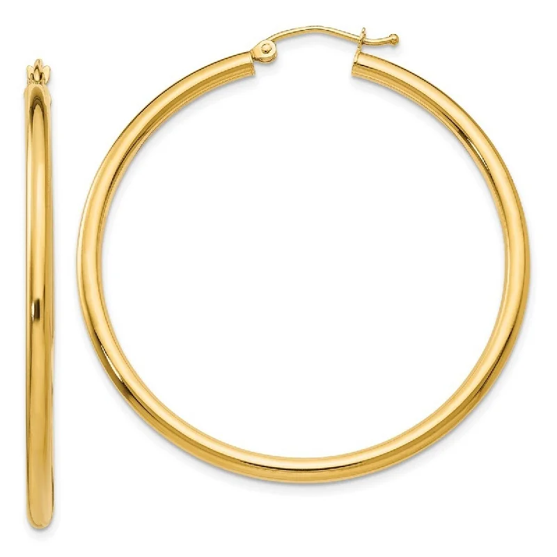 Curata 14k Yellow Gold Polished 2.5mm Lightweight Round Hoop Earrings - 45x45mm Wide 2.5mm Thick