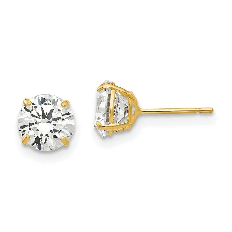 Curata 14k Yellow Gold Polished 6mm Round Cubic Zirconia Post Earrings