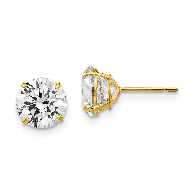 Curata 14k Yellow Gold Polished 7mm Round Cubic Zirconia Post Earrings