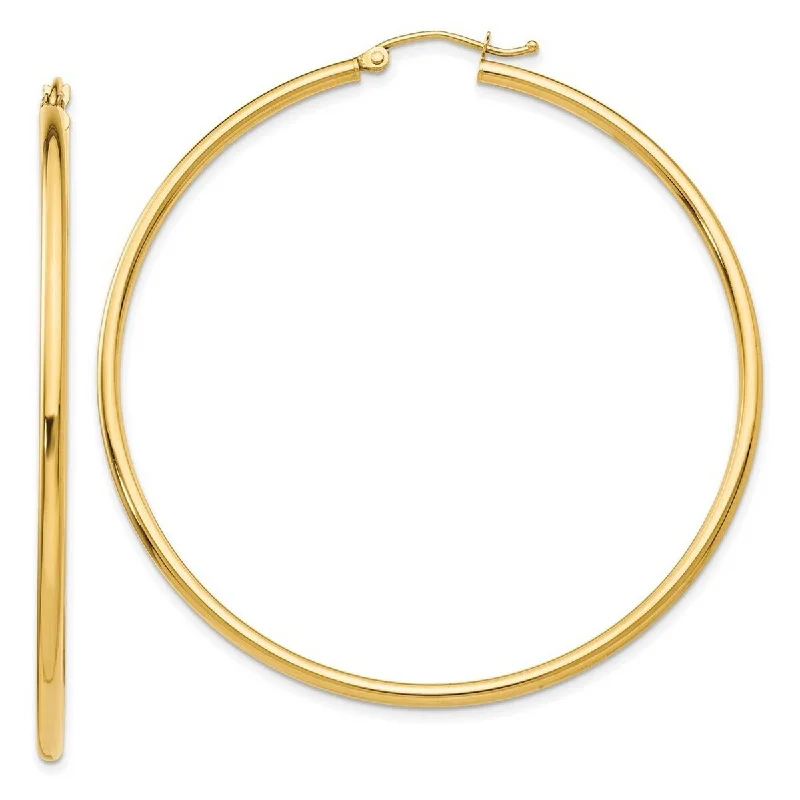 Curata 14k Yellow Gold Polished Lightweight 2x55mm Classic Hoop Earrings