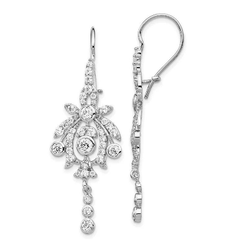 Curata 925 Sterling Silver Dangle Kidney wire CZ Cubic Zirconia Simulated Diamond Chandelier French Wire Earrings Measures