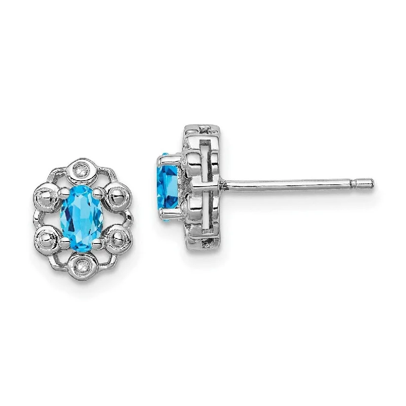 Curata 925 Sterling Silver Polished Open back Post Earrings Light Swiss Blue Topaz and Diamond Earrings Measures 9x7mm Wide