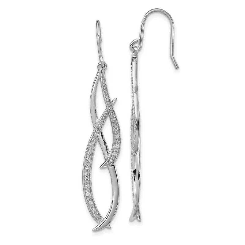 Curata 925 Sterling Silver Polished Shepherd hook Diamond Long Drop Dangle Earrings Measures 54x10mm Wide