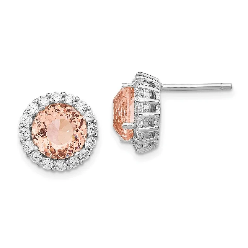 Curata Cheryl M 925 Sterling Silver Faceted Cubic Zirconia and Simulated Morganite Post Earrings Measures 12x12mm Wid