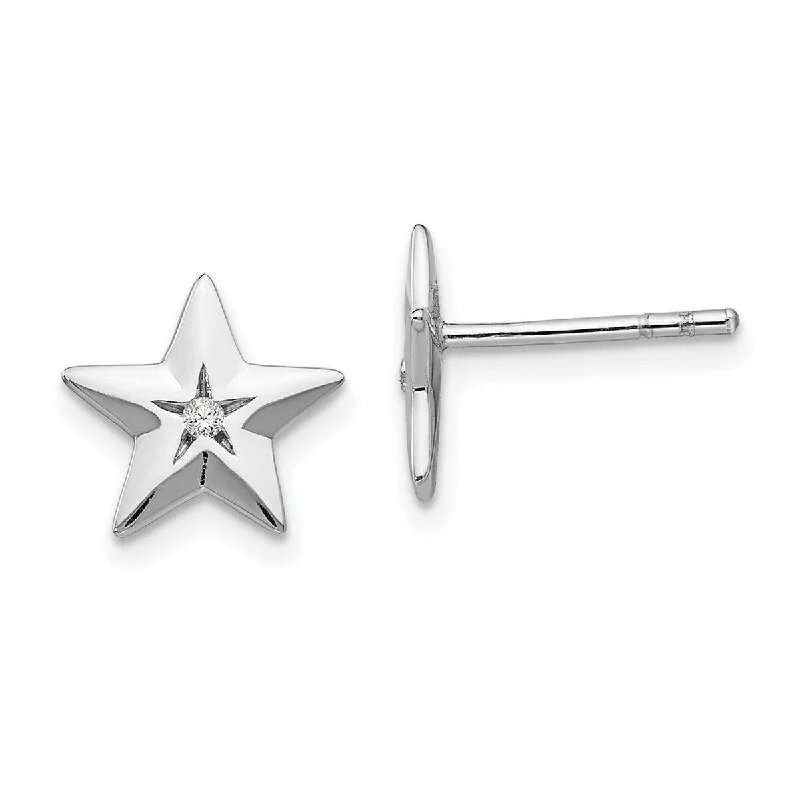 Curata Polished Ss White Ice Diamond Star Post Earrings Measures 10.3x10.3mm Wide