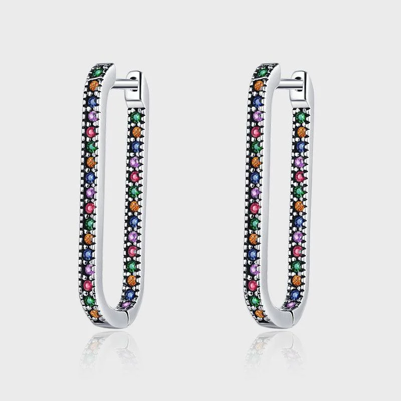 Diamond Inlaid Rectangular Vintage Geometric Earrings