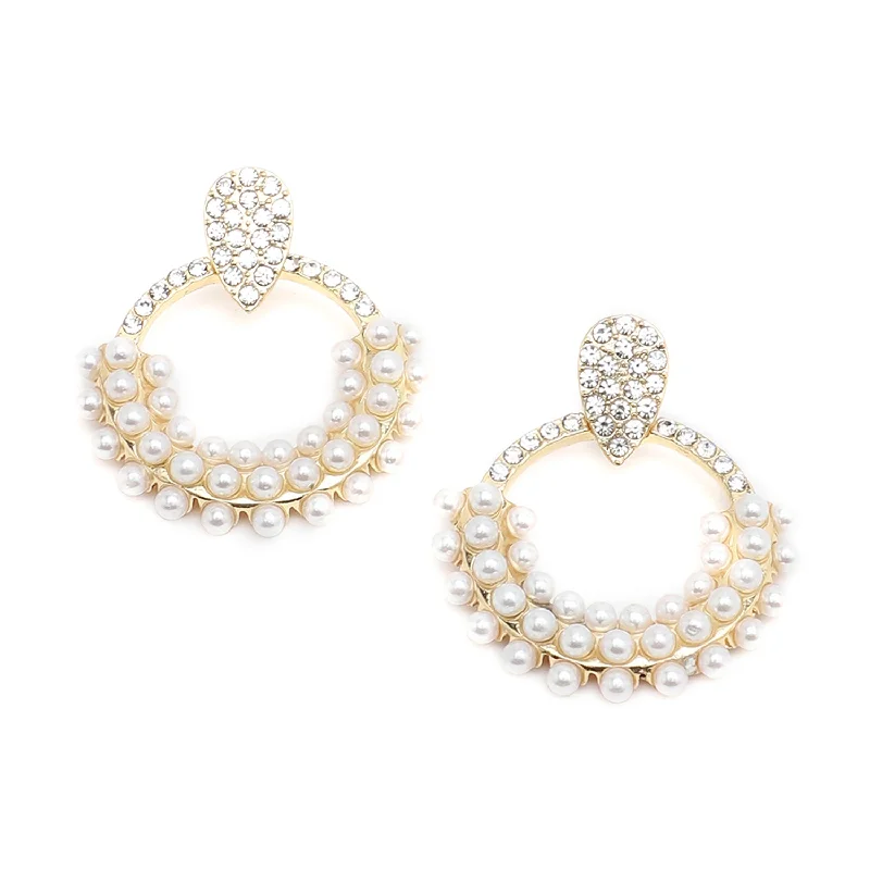 Gold Color Gold Plated Party Designer Stone And Pearls Drop Earring For Women's