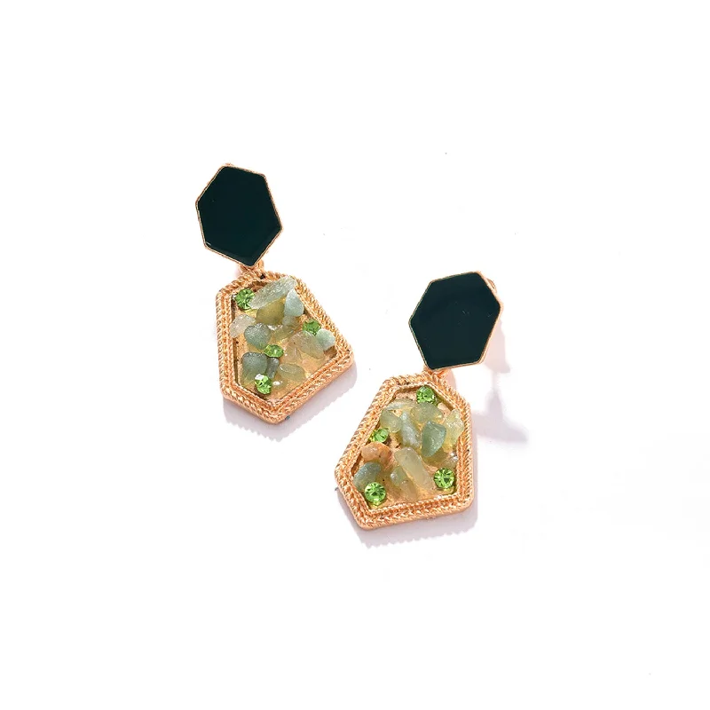 Green Color Gold Plated Designer Stone Drop Earring For Women's