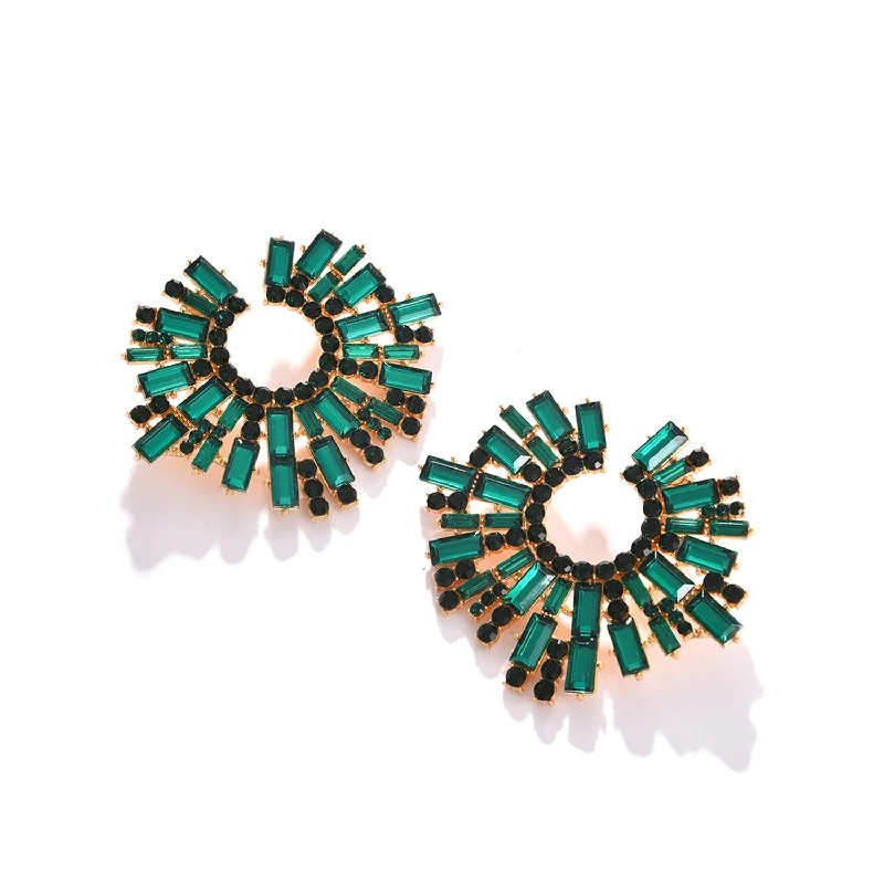 Green Color Gold Plated Designer Stone Stud For Women's