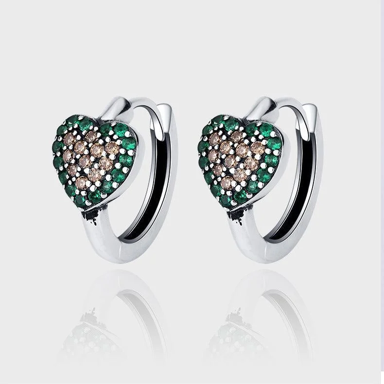 Green Diamond S925 Small Delicate Love Earrings