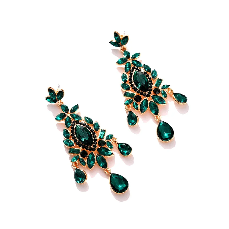 Green  Gold Plated Designer Stone Drop Earring