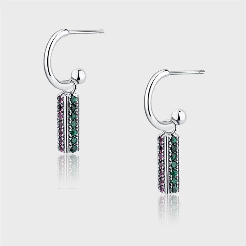 Long 925 Sterling Silver Rainbow Colorful Lovely Earrings