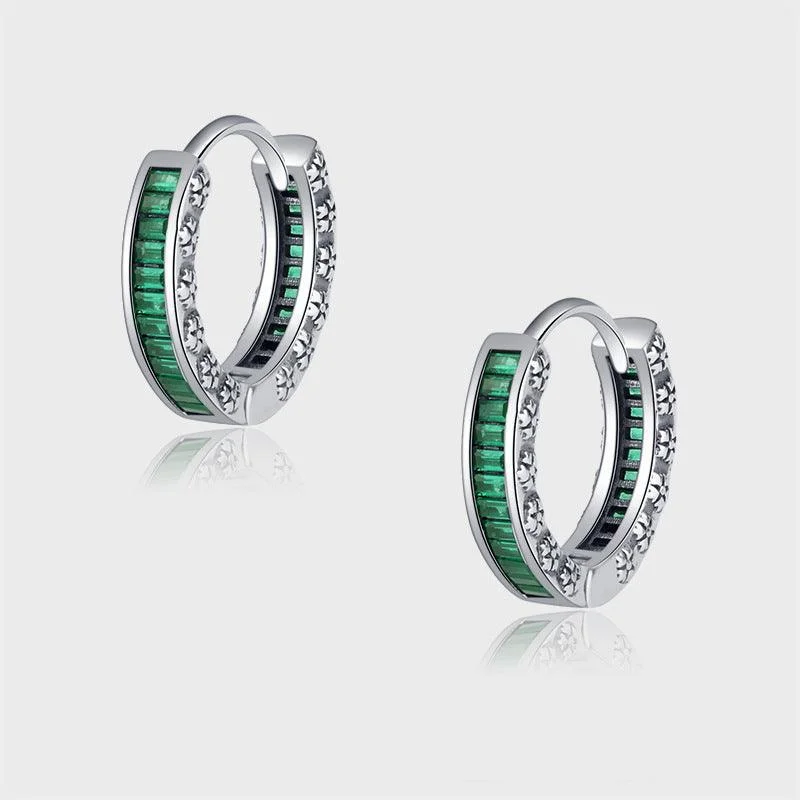 Minimal Cool Green Retro T Square Diamond Earrings