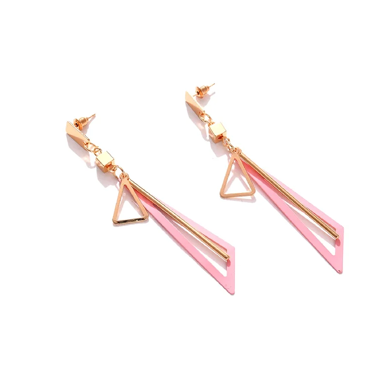 Pink Colour Gold Plated Designer Drop Earring