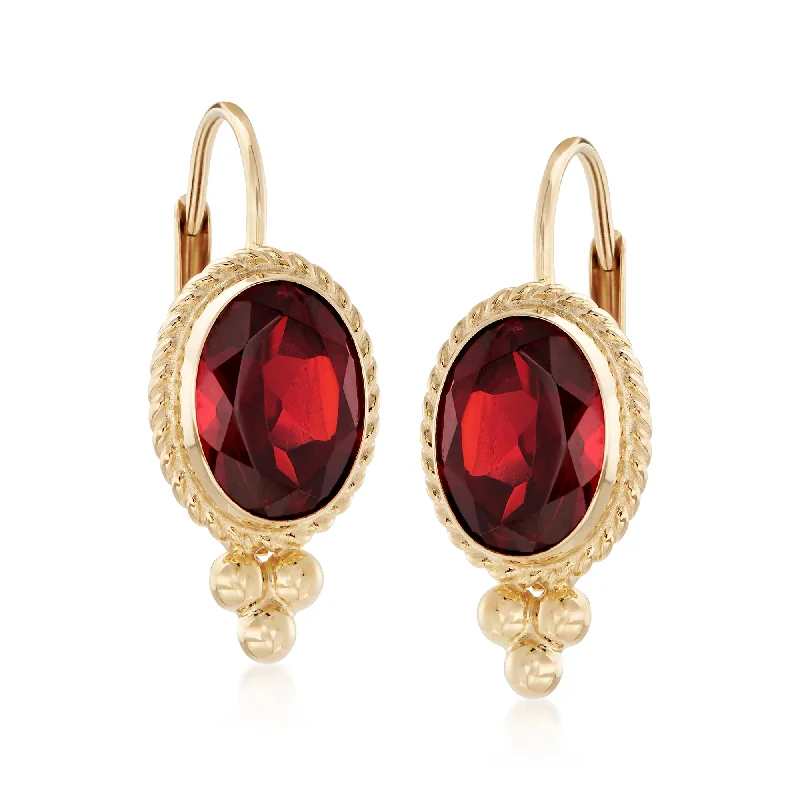 Ross-Simons Garnet Twist-Edge Earrings in 14kt Yellow Gold