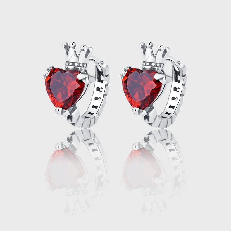 S925 Love Crown Ear Buckle Round Face Earrings