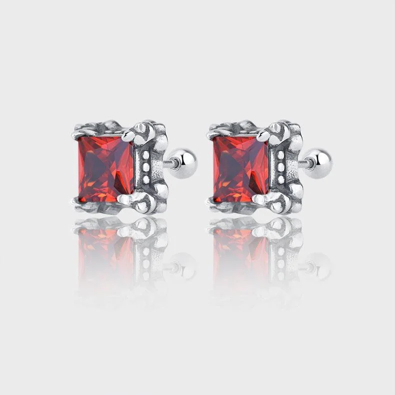 S925 Pure White Red Gemstone Cute Earring